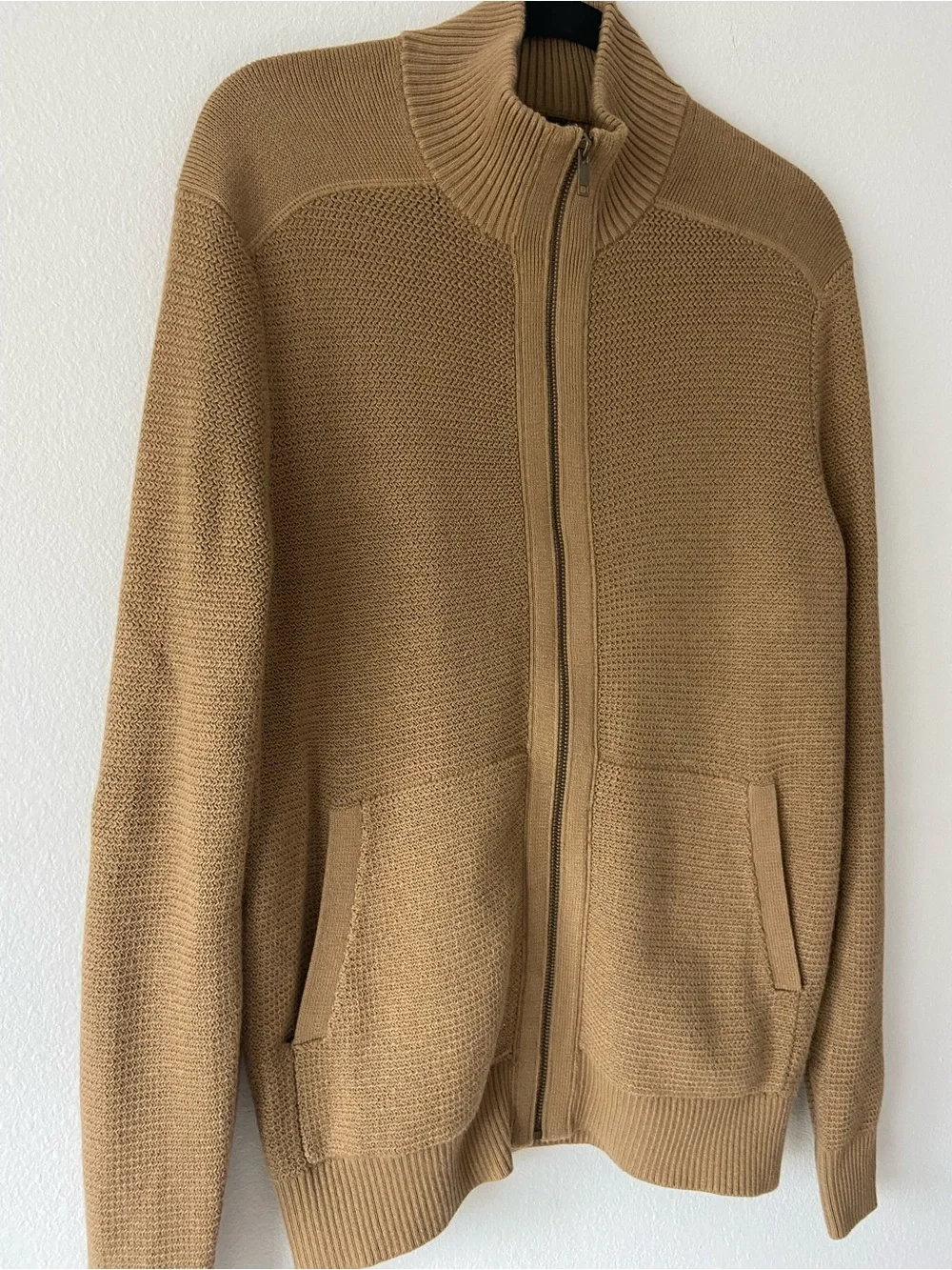 Banana Republic Men's Tan Zip Front Knit Cardigan Sweater Jacket Size M